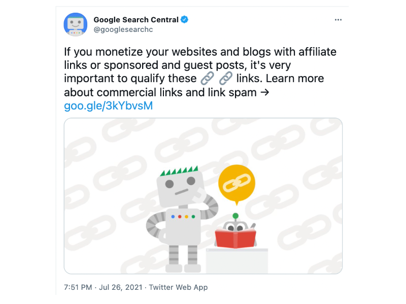 Google Tweet for link spam