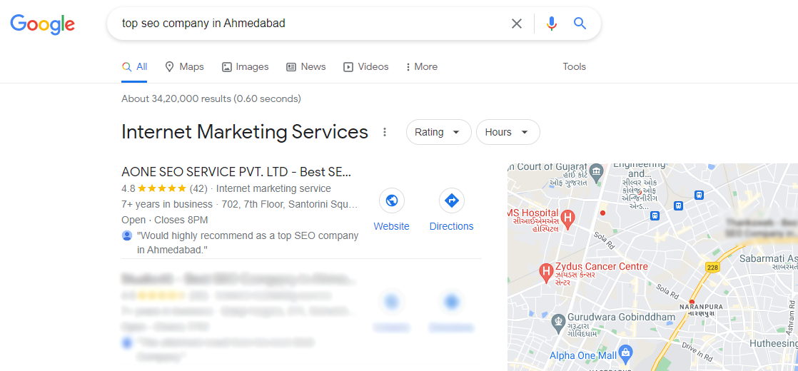 • Top seo company in Ahmedabad google listing