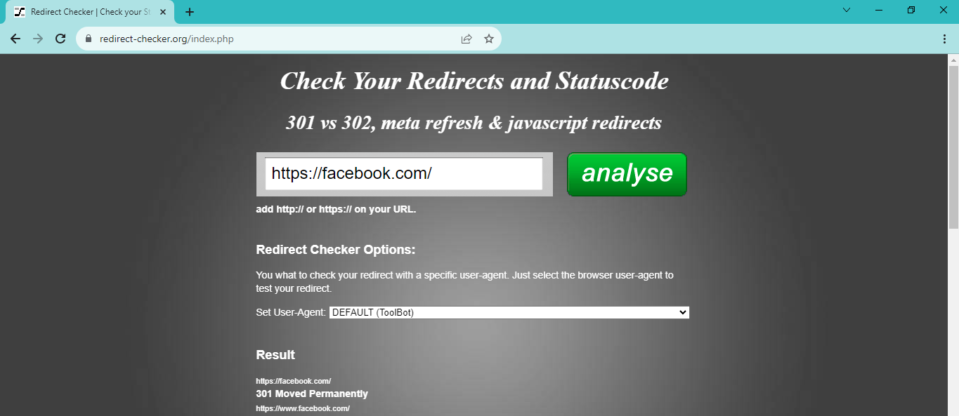 Redirection check online with tool