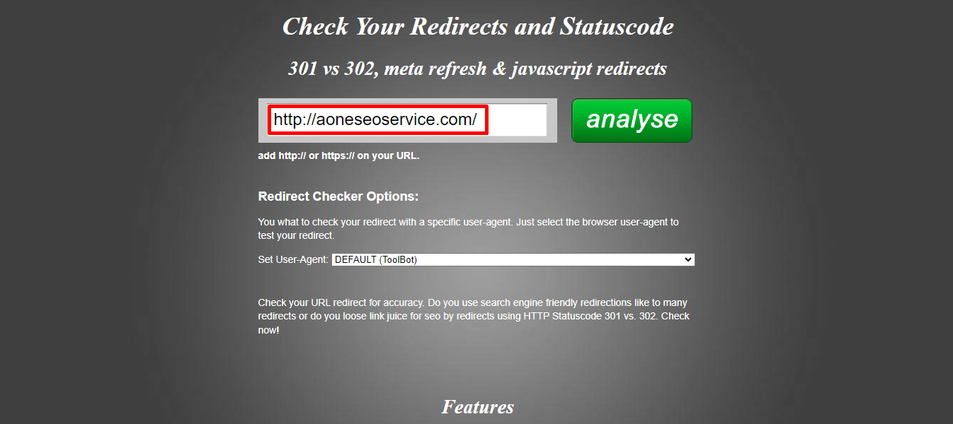 Entering http version of website to check the http and redirect check the 301 http code