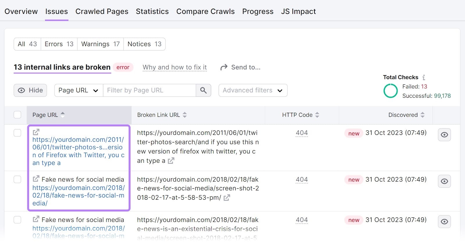 Steps to find broken links using SEO Tool Semrush
