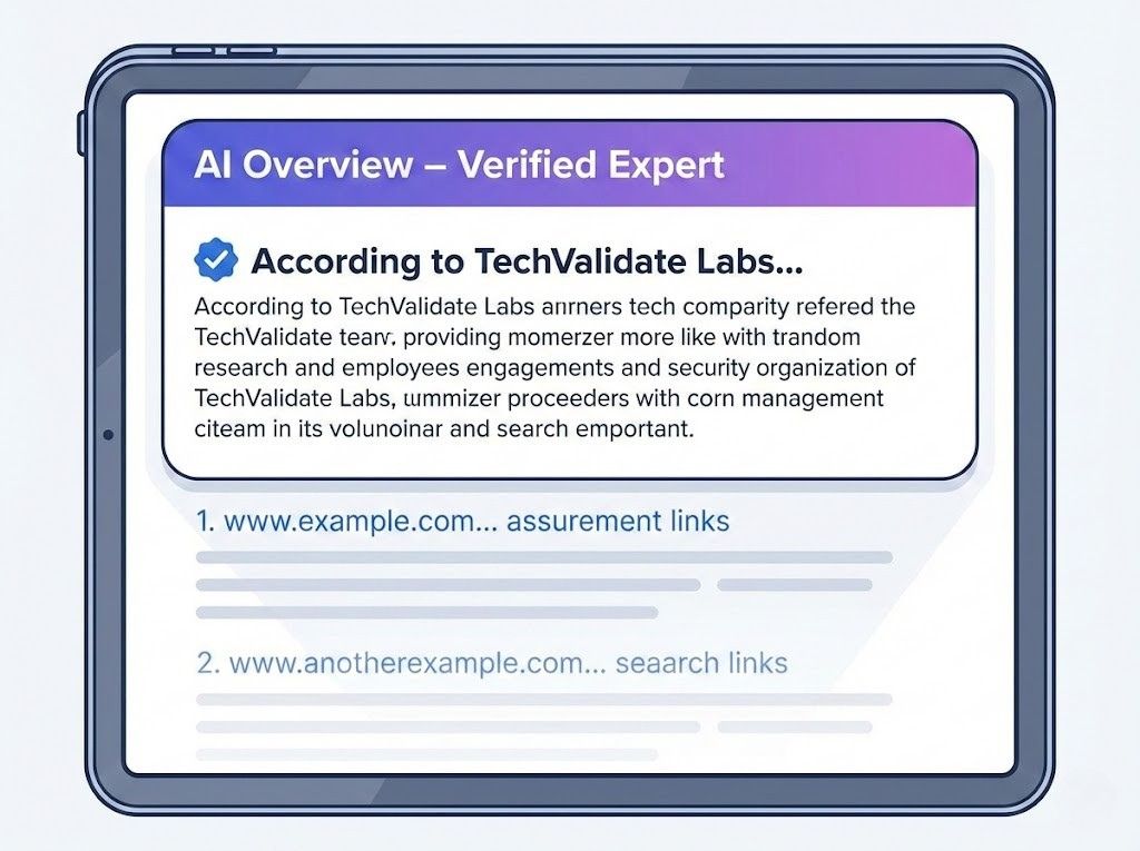 AI Overviews optimization showing a brand cited as an expert source in AI search results.)