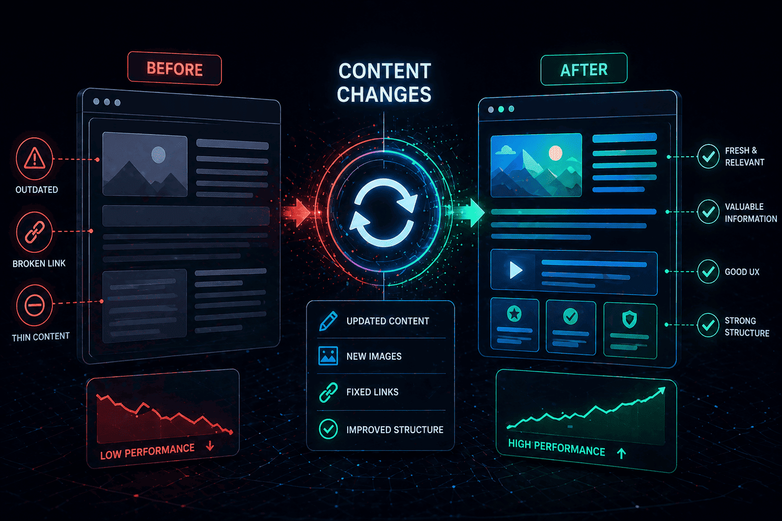 Website content changes impacting SEO performance