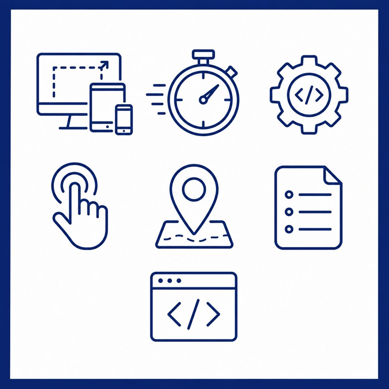 Icon grid showing the seven core elements of mobile SEO