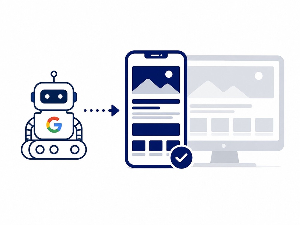 Diagram showing Google crawling the mobile version of a website first